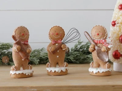 New PRIMITIVE GINGERBREAD FIGURES CHRISTMAS 3 pcs 6"Tx2.75"Wx3.5"D BAKING Resin - Image 1 of 2