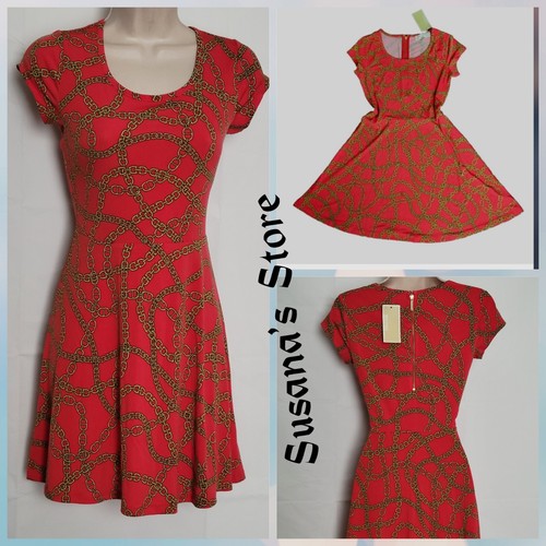 ABITO NUOVO CON ETICHETTE MICHAEL KORS TAGLIA S P STAMPA MAGLIA CATENA VESTIBILITÀ E SVASATO Splendido!!