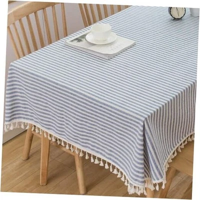  Mantel Mezcla Algodón y Rayas Blancas 102" x 55" (Rectangular) Azul Foto 1 de 4