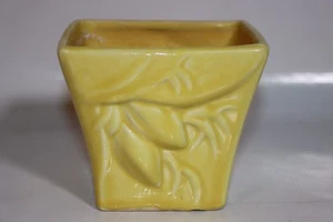 Vintage McCoy USA Yellow Square Planter with Raised Floral Design 4" square - Picture 1 of 6