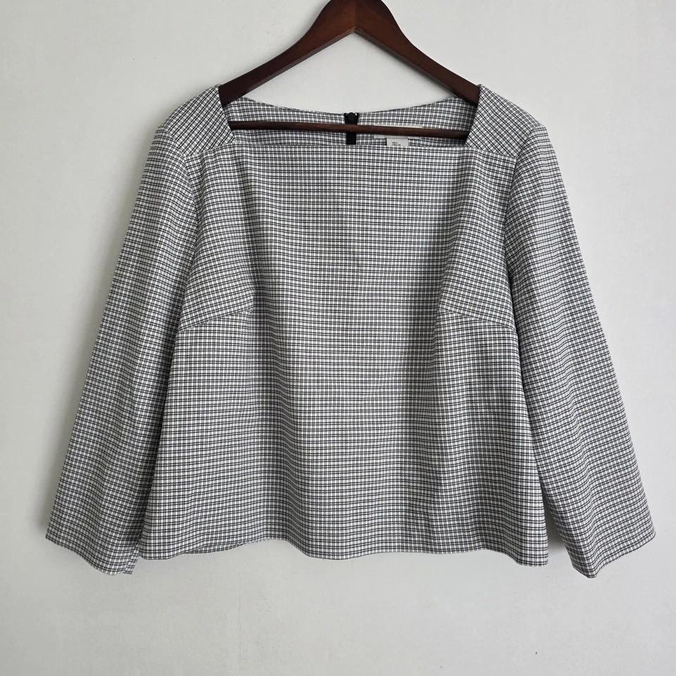 Blusa Rachel Zoe para mujer talla grande negra blanca a cuadros cuello cuadrado manga 3/4  Foto 1 de 4