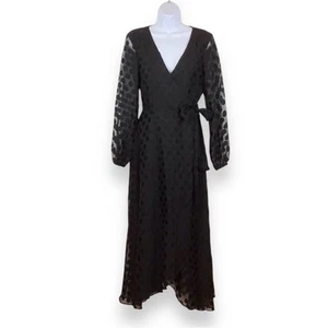GUESS Black Polka Dot Chiffon Midi Length Wrap Dress size Small - Picture 1 of 9