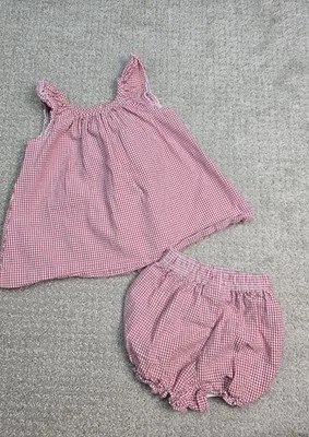 Zucchini Gingham Smocked 18M Ruffled Dress Bloomer Outfit Summer July USA Button - Image 1 of 4