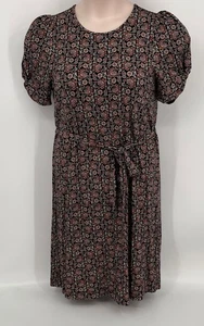 Boden Jersey-Minikleid mit Knotendetail Größe 8R schwarz Blumenmuster Puffärmel Taille zum Binden - Bild 1 von 11