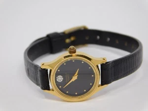 Vintage Caravelle Damenuhr 48K01Y Gold schwarzes Zifferblatt Lederband Diamant Damen - Bild 1 von 9
