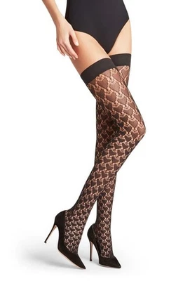 Flake Emotion Lace Heart Stay Up Thigh Highs Sz Small Black $59 - Image 1 of 3