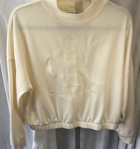 Felpa Calvin Klein Performance panna avorio ricamata cropped taglia XL - Foto 1 di 15