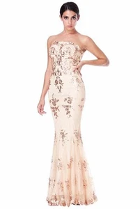 Goddiva Rose gold chiffon sequin Strapless maxi dress Prom, Wedding, Party Size8 - Picture 1 of 16
