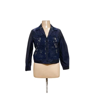 Coldwater Creek Blue Silk Basic Graphic Print Jacket PL - Picture 1 of 4