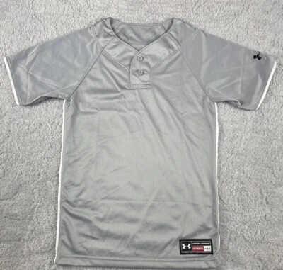 Camiseta deportiva Under Armour clásica de 2 botones de béisbol softbol manga corta gris YSM Foto 1 de 4