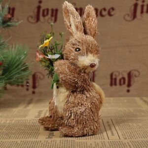 Easter Straw Rabbit Statue Bunny Figurine Sculpture for Desktop Decor New 1pcs