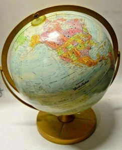Vintage Aged Full Size REPLOGLE 3D Spinning World Globe Nation Gold Metal Stand - Picture 1 of 10