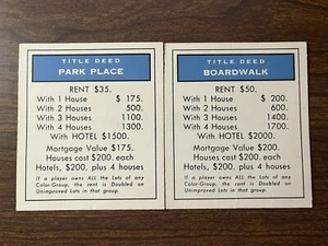 Vtg 1965 Monopoly Replacement Title Deed Cards ~ Blue ~ Park Place & Boardwalk - Picture 1 of 5