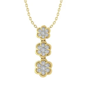 14K Yellow Gold Diamond Flower Drop Pendant w/ Sterling Silver Chain 1/3ct, 18" - Picture 1 of 5