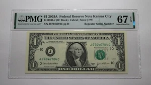 $1 2003A Repeater Serial Number Federal Reserve Currency Bank Note Bill UNC67EPQ - Picture 1 of 3