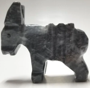 Small Gray Stone Carved Donkey, Burro with pack on back, 3 Inch Figurine - Picture 1 of 11