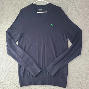Abercrombie and Fitch Sweater Men’s Large Wool Blend V-Neck Navy Blue EUC - Picture 1 of 15