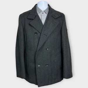 Ben Sherman Wool PeaCoat Mens Med Double Breast Herringbone Preppy Quiet Luxury - Picture 1 of 21