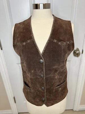 Leather Vest Women's Sz M Brown Metal Snaps Cripple Creek Suede Western - Image 1 of 4