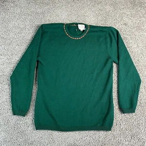 VTG 1992 Susan Bristol Sweater Womens M Green Wool Hand Embroidered Key Hole 90s - Picture 1 of 10