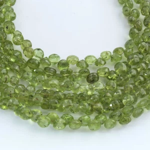 1 Strand Peridot Briolette, Onion Shape Faceted Beads, 8 Inches 4-6mm Gemstone - Picture 1 of 2