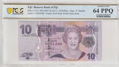 Fiji 2007 10 Dollars PCGS Certified Banknote UNC 64 PPQ Pick 111a - Image 1 of 2