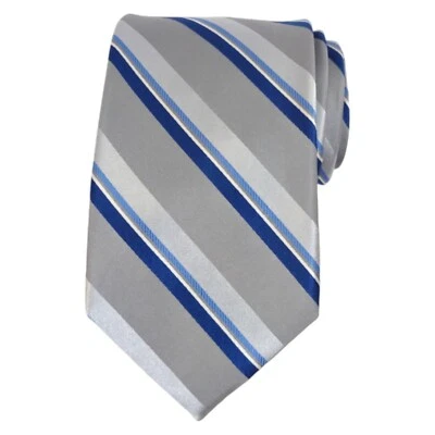 Corbata de vestido clásico de diseñador ALARA para hombre a rayas de seda gris azul marino 3,15 Foto 1 de 4