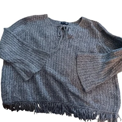 Женский свитер Venezia Jeans из синей шерстяной смеси с бахромой большого размера 22/24   - Изображение 1 из 3