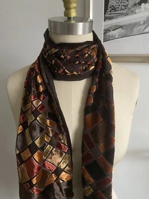 Bufanda vintage para mujer terciopelo formas geométricas fondo transparente otoño 60”Lx 10”W Foto 1 de 4
