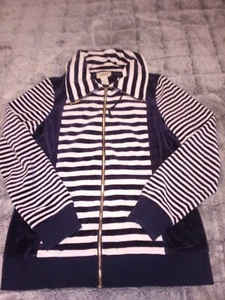 Neiman Marcus Women's Lg  Blue /White Full Zip Nautical Theme Sweater Pockets - Picture 1 of 9