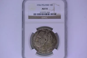 Poland: 1936 10 Zlotych- NGC AU-55.  Nice and original. - Picture 1 of 3