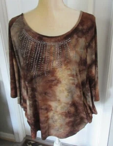 DRESSBARN Embellished Batwing Sleeve Browns Tunic Top size PXL - Picture 1 of 4