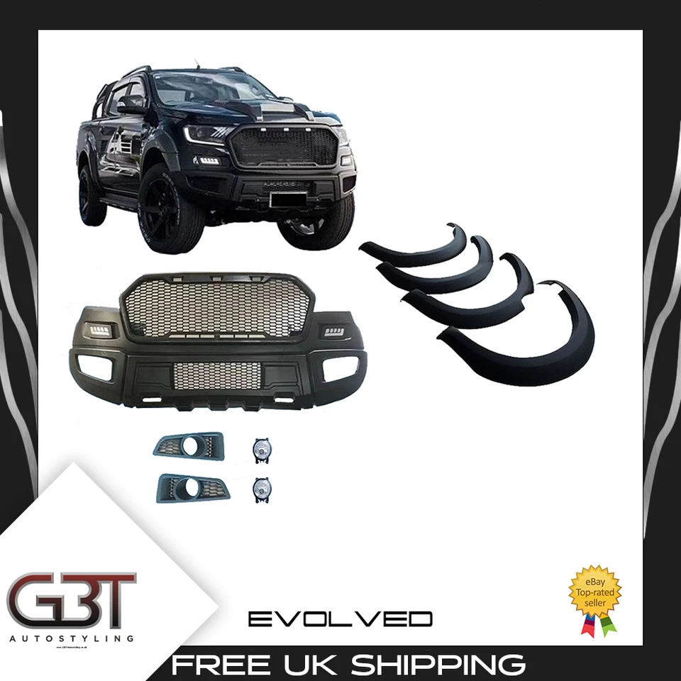 KIT PARACHOQUES, REJILLA, PASOS DE RUEDA FORD RANGER RAPTOR SE ADAPTA A FORD RANGER NEGRO MATE - Imagen 1 de 1