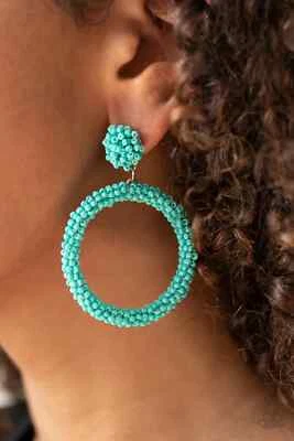 Paparazzi BE ALL YOU CAN BEAD blue SEED BEAD post earrings - Image 1 of 2