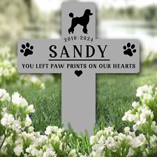 Cross Grey Poodle Dog Pet Remembrance Garden Plaque Grave Marker Memorial Stake