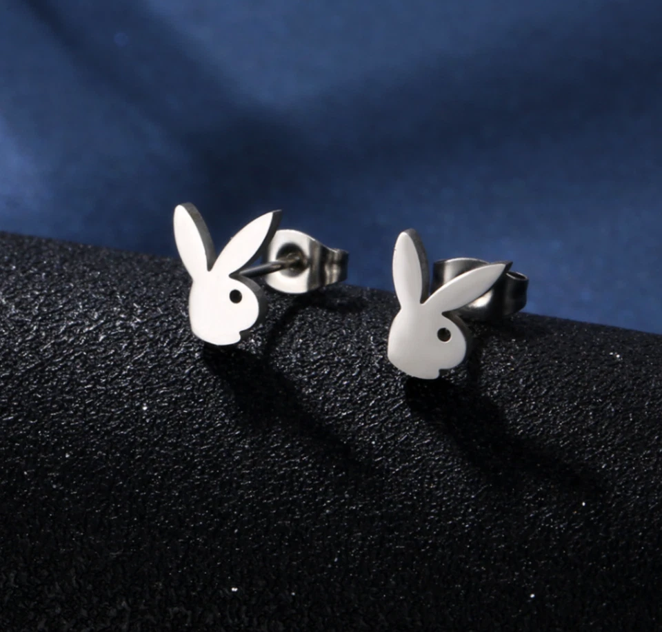 Pendientes Unisex Punk Titanio Pequeño Playboy Conejo Lazo Plata/Dorado Foto 1 de 1