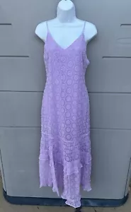 New Flora Bea Nyc Franzi Lavander Tiered Maxi Dress Spaghetti Straps Eyelet Sz M - Picture 1 of 13