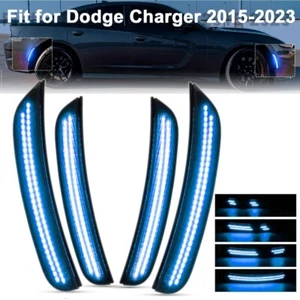Kit de 4 luces LED de parachoques laterales delanteras traseras azules para Dodge Charger 2015-2023 - Imagen 1 de 12