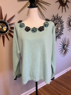 Opciones de Diseño Philip Gordon Aqua Brillo Suéter Cuentas 3D Detalle Floral XL Foto 1 de 4