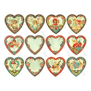 Corazones del Día de San Valentín, Clip Art Romántico Victoriano, HOJA PEGATINA DE CORTE Y PELADO - Imagen 1 de 1