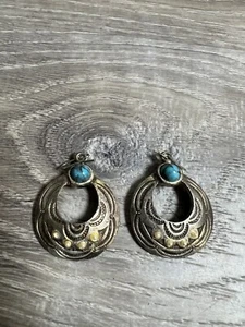 vintage southwestern jewelry earrings Dangle Hoop Turquoise bin L - Picture 1 of 1