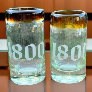2 Jose Cuervo Tequila 1800 Hand Blown Bubble Shot Glasses Amber Rim Mexican EUC - Picture 1 of 7