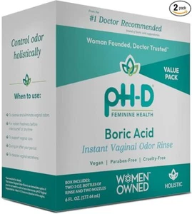 Boric Acid, Instant Vaginal Odor Rinse, 2 Bottles & 2 Nozzles , 6 fl oz - Picture 1 of 6