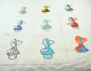 Sunbonnet Sue Applique Quilt Blocks Project 11" x 11" Old VTG Fabrics Unfinished - Picture 1 of 16