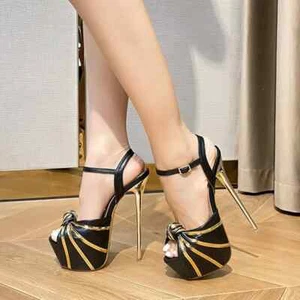 Open toe extreme high heel striped steel pipe dance shoes summer sandals - Picture 1 of 17