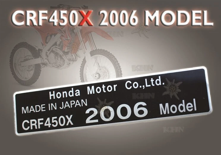 HONDA CRF450X 2006 Pegatina 0,1 mm Lámina de aluminio HEADTUBE TAG FRAME Tamaño 92 X 21 mm Foto 1 de 1