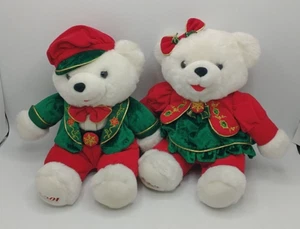 Vintage Tb Trading 2001 Christmas 12" Boy & Girl Teddy Bear Stuffed Plush - Picture 1 of 11