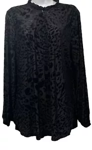 WHBM Womens Black Animal Print Velvet Burnout Popover Blouse Tunic XL Petite - Picture 1 of 7