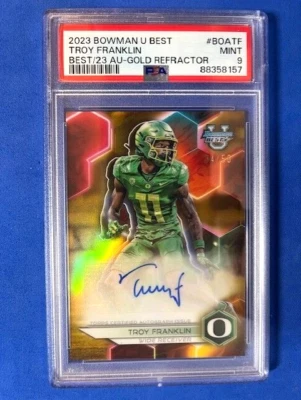 Troy Franklin 2023 Bowman U Best AUTO Gold Refractor /50 PSA 9 - Oregon - Image 1 of 2