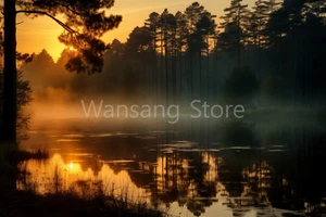 Digital Image Picture Wallpaper Background Desktop AI Art Lake Forest Sunrise 52 - Picture 1 of 1